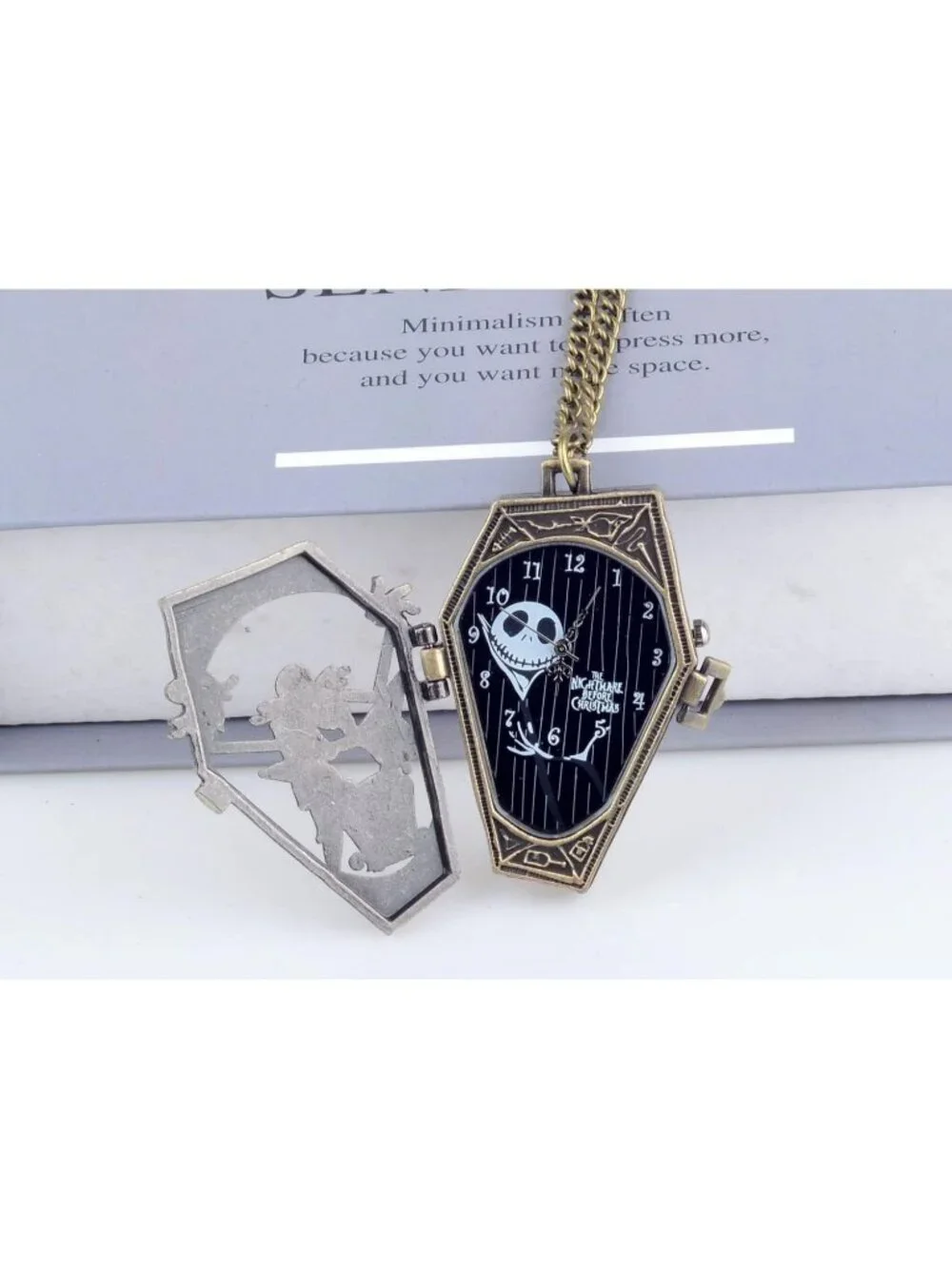 Men's Black Analog Quartz Bronze Necklace Chain Christmas Halloween Pocket Watch